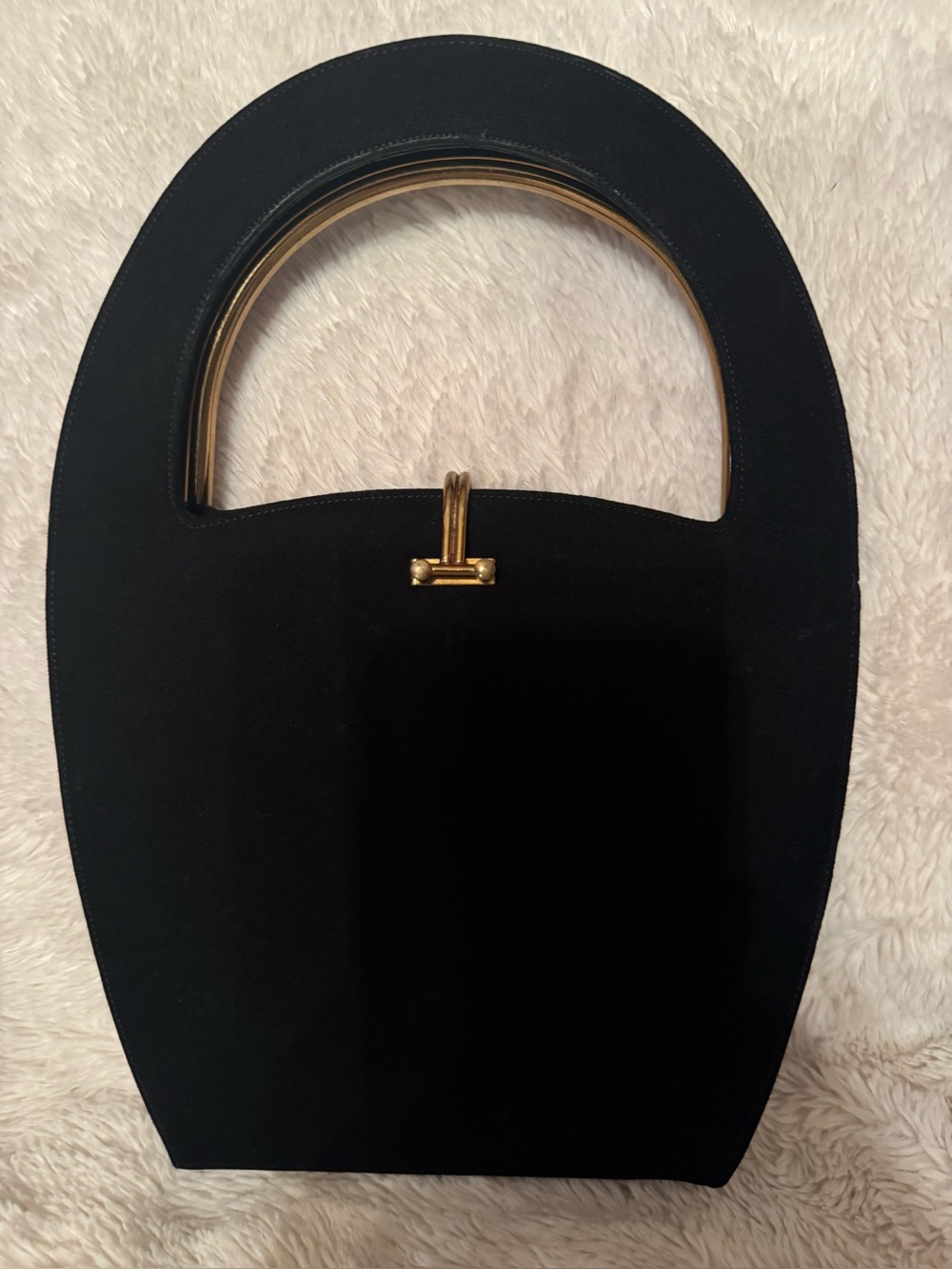 Vintage 1960s DeMarly Paris Signed Black Suede Architectural Evening Bag
